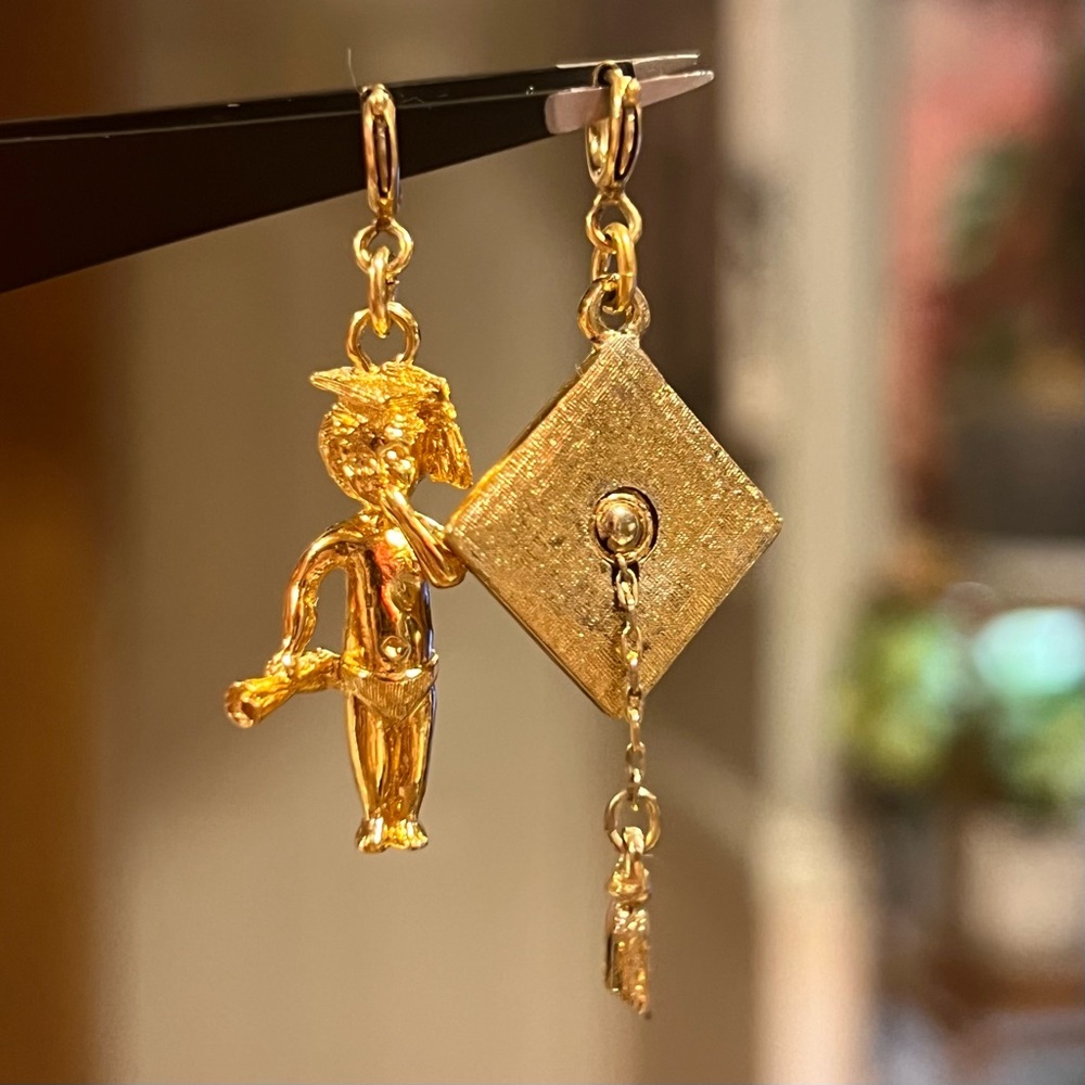 Vintage Monet Graduation Charms Signed Gold Tone Graduate Boy Cap Tassel